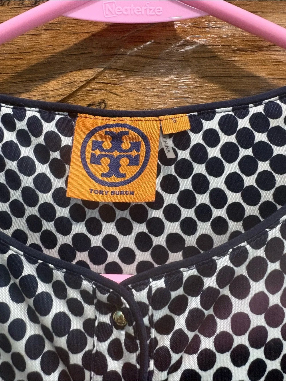 Tory Burch 100% Silk Navy Patterned Short Sleeve Shift Dress - Picture 6 of 7